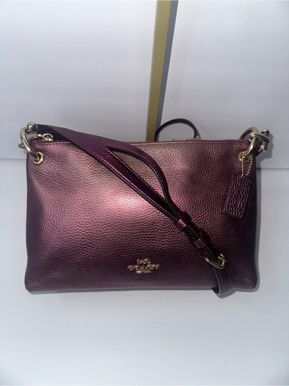 Coach Metallic Plum Leather Crossbody with Gold Hardware